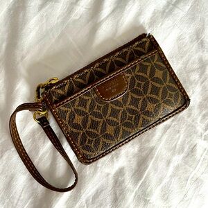 Fossil Brown Monogram Wristlet - coin pouch + cardholders